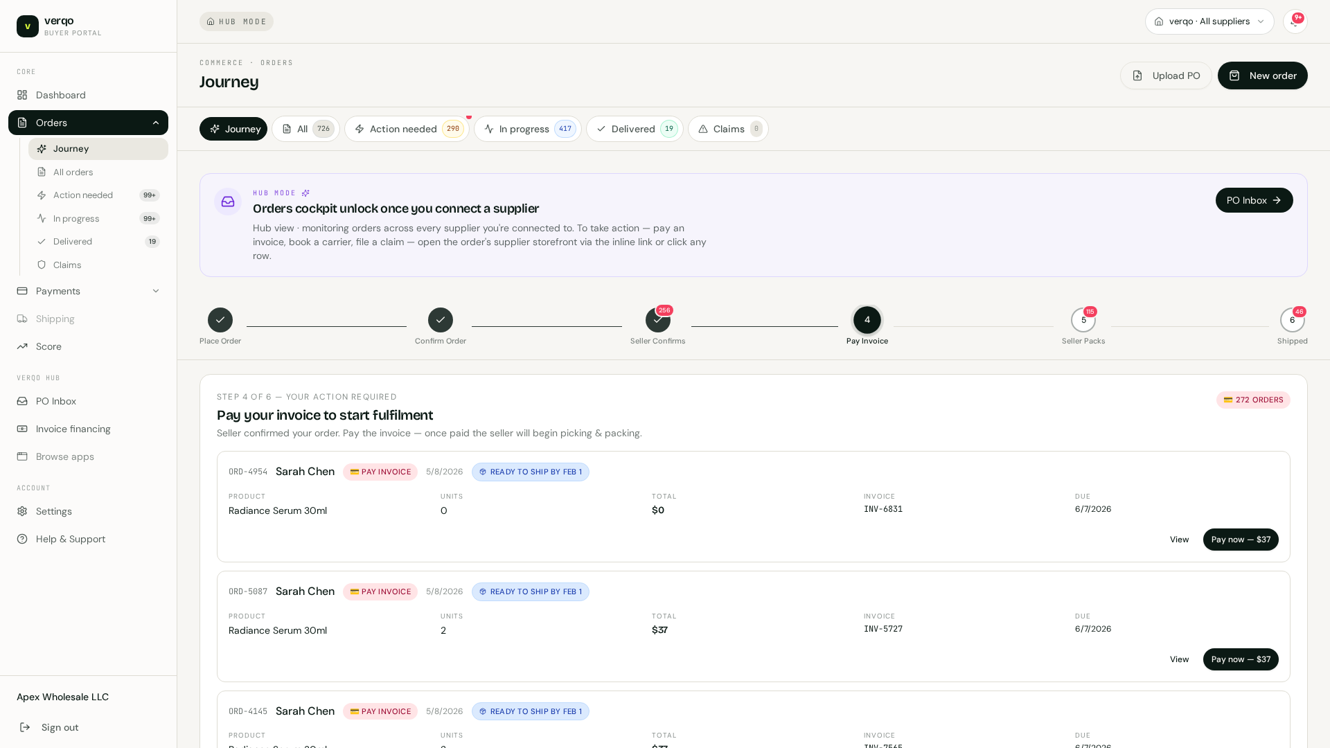 Every order and shipment, one live view.