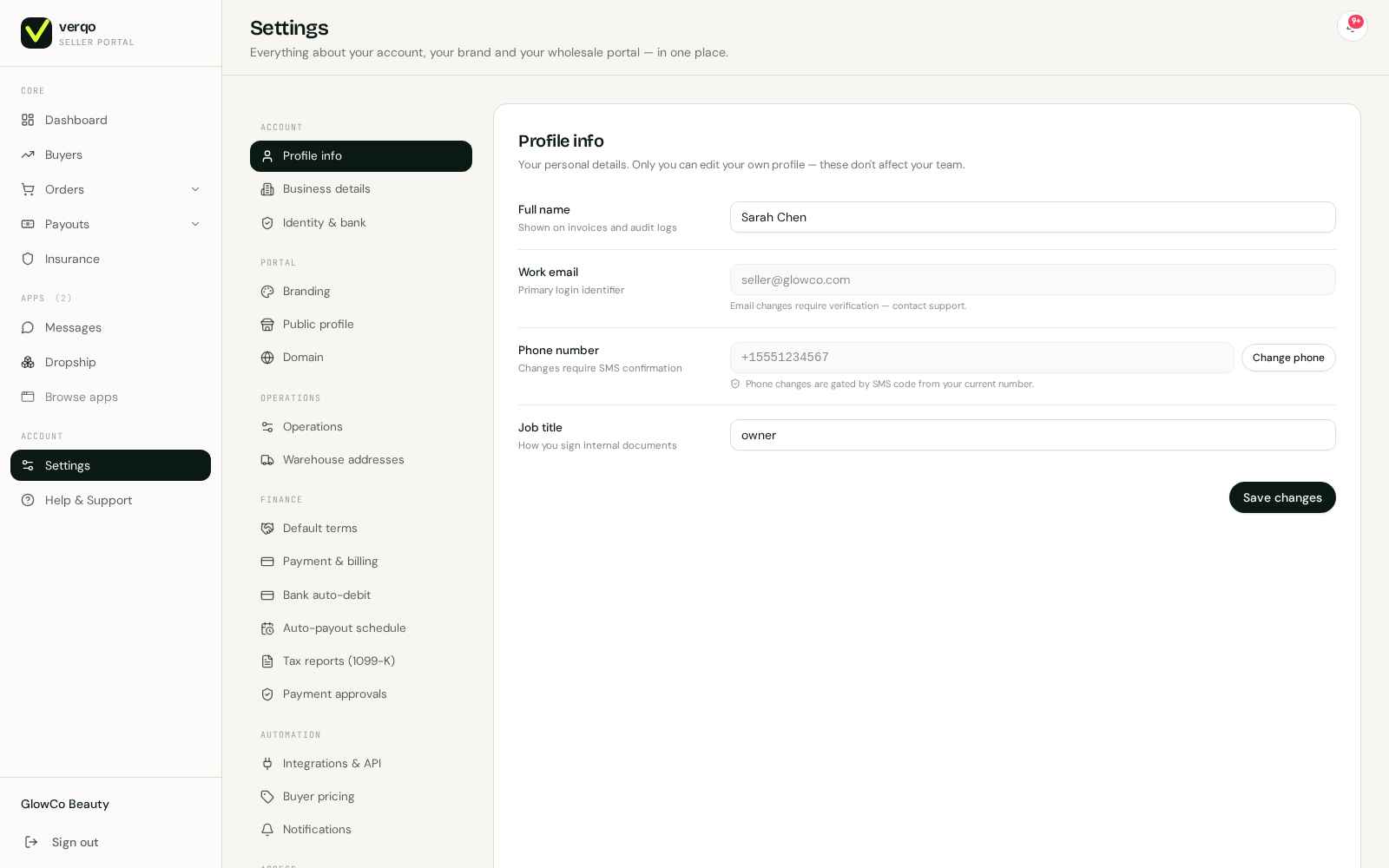 Verqo settings — every detail crafted by operators