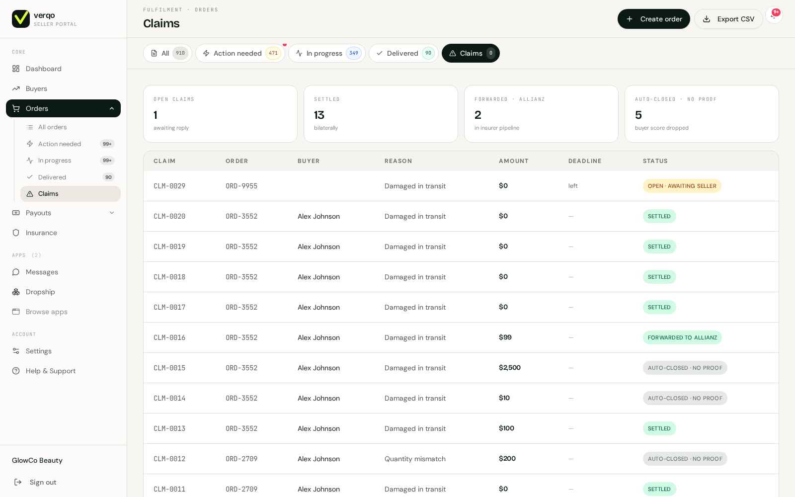 Verqo Claims — active claims queue
